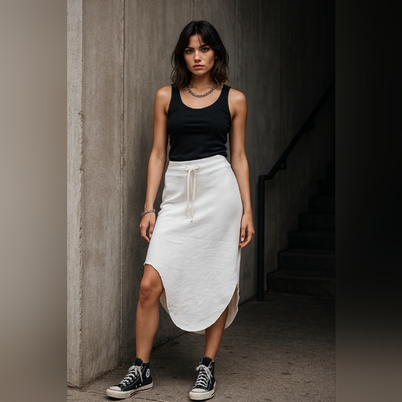 Frank & Eileen Dresses & Skirts - Frank & Eileen Tee Lab Women's XS Skirt White‎ Drawstring High Low Sweatshirt